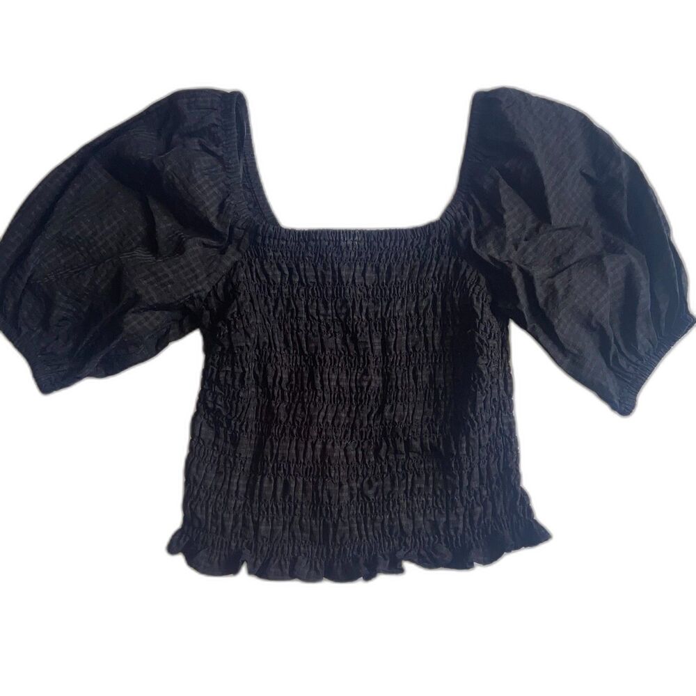 Blouse Top S Black Witchy Cottagecore Whimsygoth Smocked Puff Sleeve